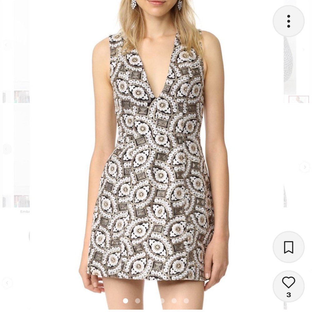 Alice + Olivia Patty Embroidered Gold Mini Dress with pockets